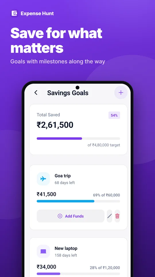 Savings goals with progress bars